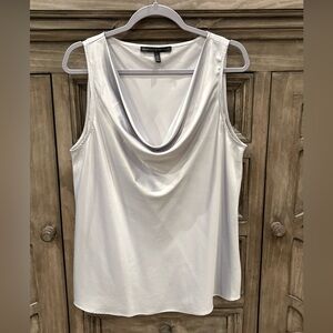 NWOT Women’s WHBM White House Black Market White Silver Drape Dressy Blouse (L)